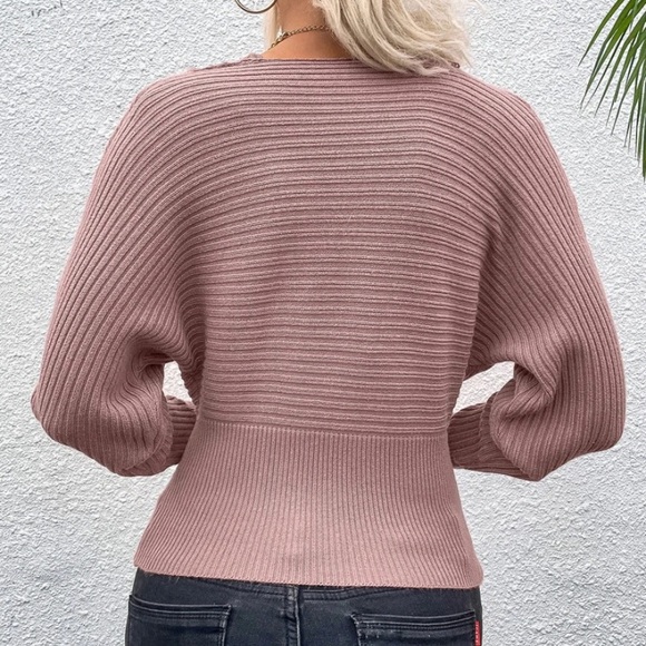 50% OFF!!! Lace Strap Dolman Sleeve Ribbed Sweater - Picture 3 of 3